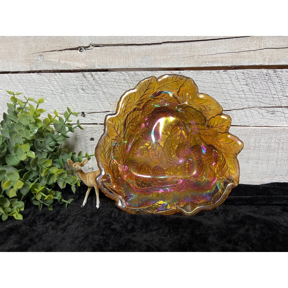 Carnival Glass Loganberry Bon Bon Dish Bowl Yellow Iridescent